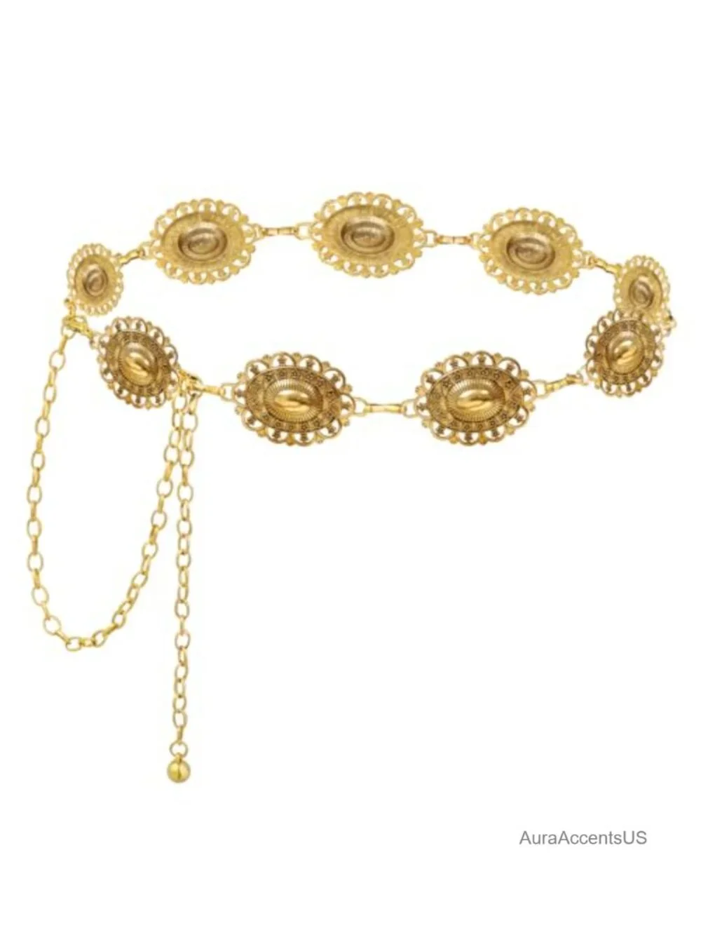 Oval Concho Chain Belt Metal Waist Chain Belt for Jeans Dresses Cowgirl Country